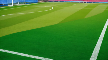 Fototapeta premium A vibrant green football pitch, lines crisply marked - soccer gridiron pitch color