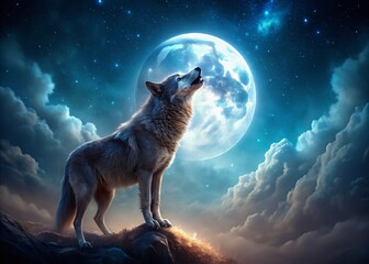 Howling Wolf in Moonlight: Dramatic Low Light Wildlife Photography