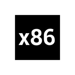 White x eighty six text on a black background representing computer architecture and processors design