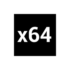 White x sixty four text displayed prominently against a stark black background in a simple graphic style