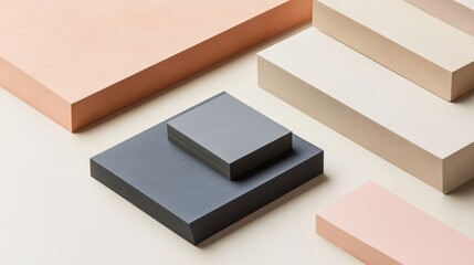 Abstract Geometric Composition: Minimalist Design with Stacked Blocks in Neutral Tones
