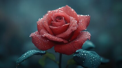 Dew-kissed crimson rose