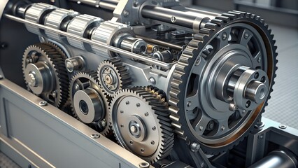 Advanced Transmission Gears in High-Tech Workshop Environment Highlighting Precision Engineering and Automotive Innovation for Optimal Vehicle Performance.