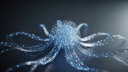 Naklejka premium Glowing Network Nodes and Connections Representing Digital Security in a Blue and White Theme 