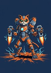 Robotic Feline Avenger: A Futuristic Cat in Powered Armor