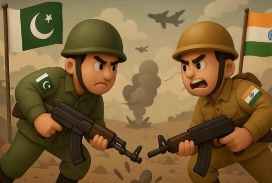 animated illustration of tense situation in India - Pakistan