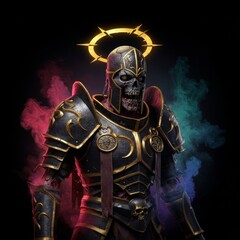 Fototapeta premium Undead Crusader: A Digital Painting of a Skeletal Knight with a Halo