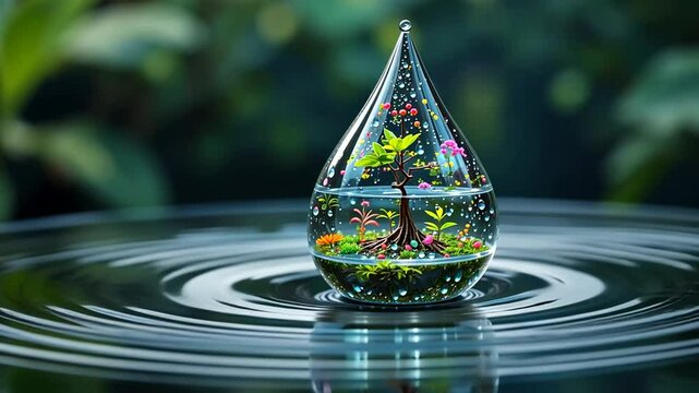 Realistic water drop with an ecosystem	