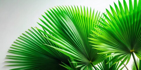 Lush Green Palm Fronds Against Bright Background - Tropical Summer Stock Photo