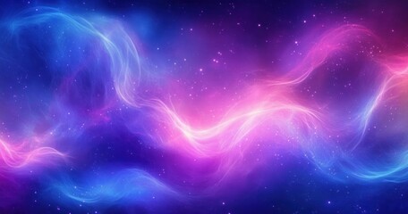 Fototapeta premium Colorful cosmic wave of glowing blue and pink nebula in deep space with scattered stars creating a mystical and serene atmosphere