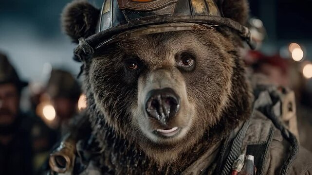 Bear in firefighter costume