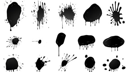 Abstract Brush Strokes Collection: Black Paint Stains, Artistic Scribbles, Diverse Strokes