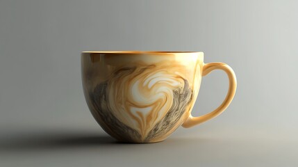 Marbled ceramic cup with coffee drink overhead view