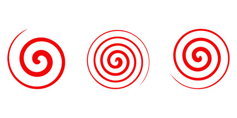 Equally spaced red spiral line pack, editable stroke path vector illustration eps 10