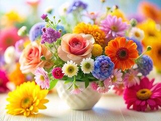 Miniature Flower Frame, Isolated White Background, Tilt-Shift Photography