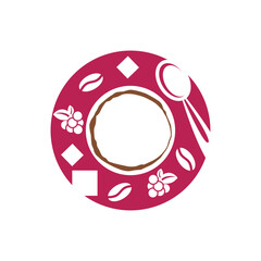 Colorful dessert plate with stylized coffee beans and decorative elements on a vibrant background