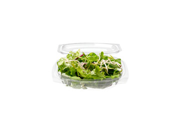 fresh green salad in plastic bowl