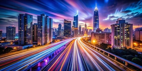 Fototapeta premium Night Cityscape Lines: Illuminated Streets and Buildings at Night