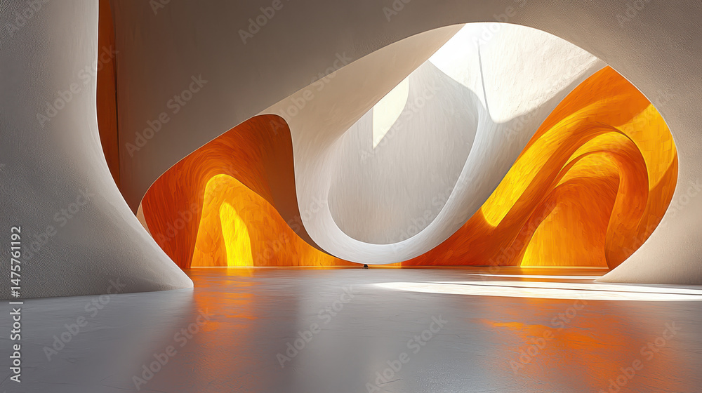 Poster abstract layered forms create a complex superimposed visual, evoking a sense of depth and flowing li