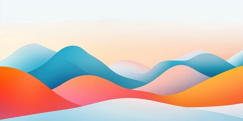 Abstract landscape with colorful mountain shapes and soft gradients, blending blue, orange and pastel hues for a modern background.