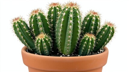 Cactus plant in terra cotta pot on a white background in studio