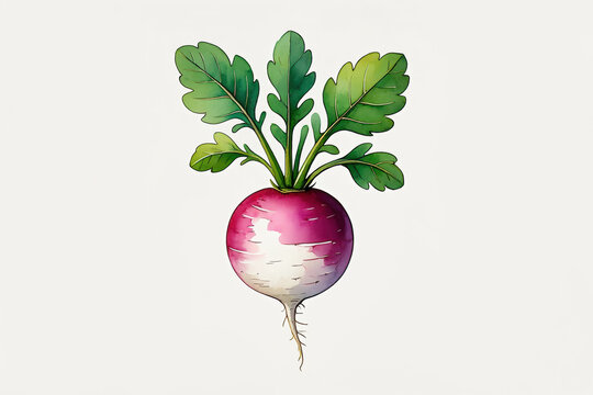 Rabano estilo acuarela sobre fondo blanco. 