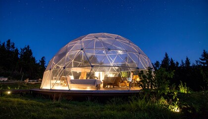 Obraz premium 星空の下の透明なホテルドーム