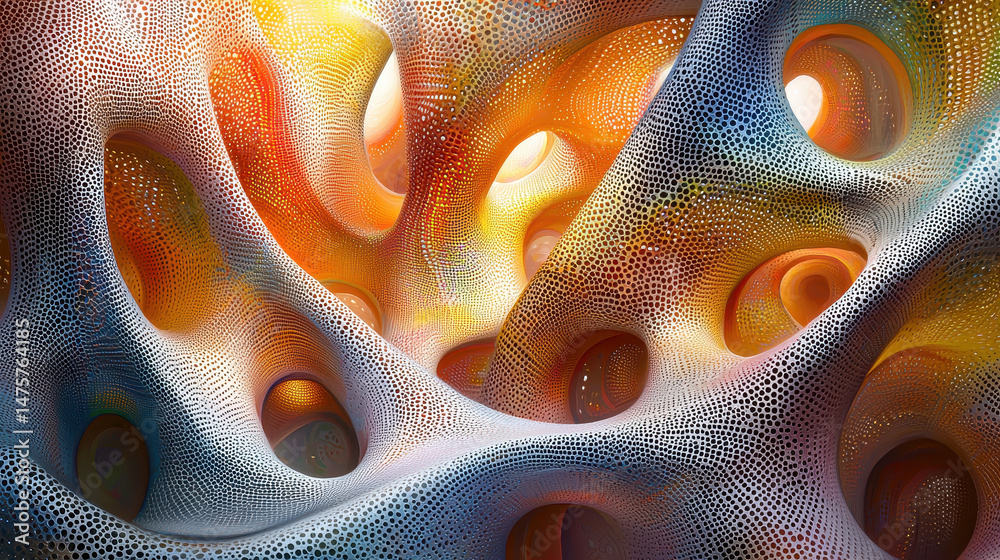 Poster intricate geometric patterns formed from interwoven colorful threads create a visually stunning abst