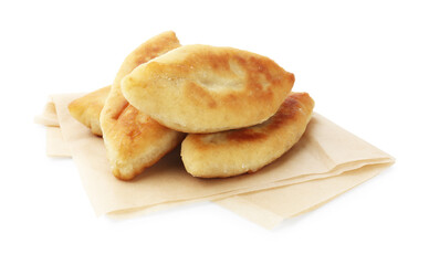 Delicious fried pyrizhky (stuffed pies) isolated on white