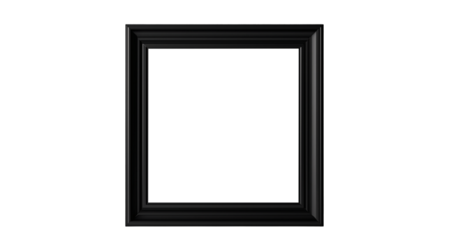 Black Empty Picture Frame with Glossy Finish on Transparent Background