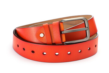 One orange leather belt isolated on white