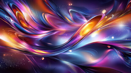 Naklejka premium Dynamic abstract shapes intertwine with angles creating a mesmerizing flow of vibrant colors and light, evoking a sense of modern energy and fluid motion.