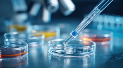 Laboratory Research with Pipettes and Petri Dishes in Action