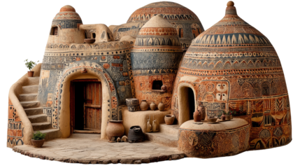 Architectural Marvel: A unique, clay-based dwelling with intricately designed details, showcasing the beauty of cultural construction. Explore the architectural uniqueness. 