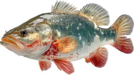 Exotic Fish: A close-up captures an exotic fish with intricate textures and colors, its scales shimmering, offering a glimpse into the wonders of aquatic life.