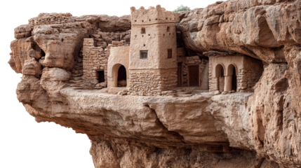  Cliffside Fortress: An awe-inspiring view of an ancient, cliffside fortress, a testament to architectural ingenuity and historical resilience.