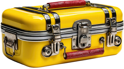 Vintage Travel Case: This vibrant image showcases a retro yellow travel case, complete with classic metallic hardware, a testament to enduring travel style and design.