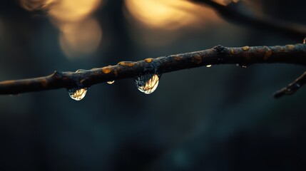 Water droplets on a branch