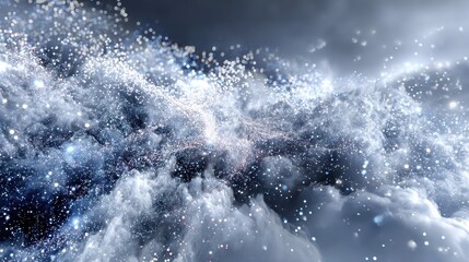 Abstract cloudscape background with glitte stars and ethereal lighting creates a dreamy atmosphere.