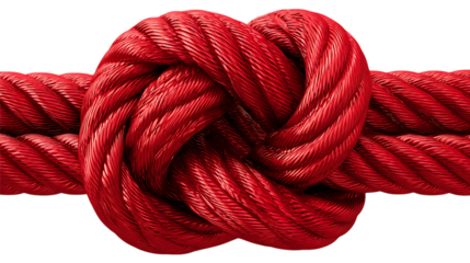 Close up of a red knotted rope isolated on trasparent background