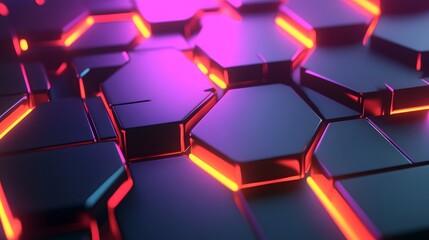 Abstract close-up view of glowing hexagonal shapes.
