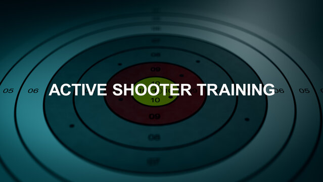 Active Shooter Training Text over Firing Target Practice