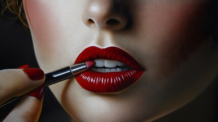 Applying vibrant crimson shade lipstick with precision for a flawless glamorous look today tutorial