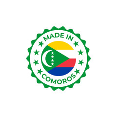 Made in Comoros transparent seal badge design sticker with flag