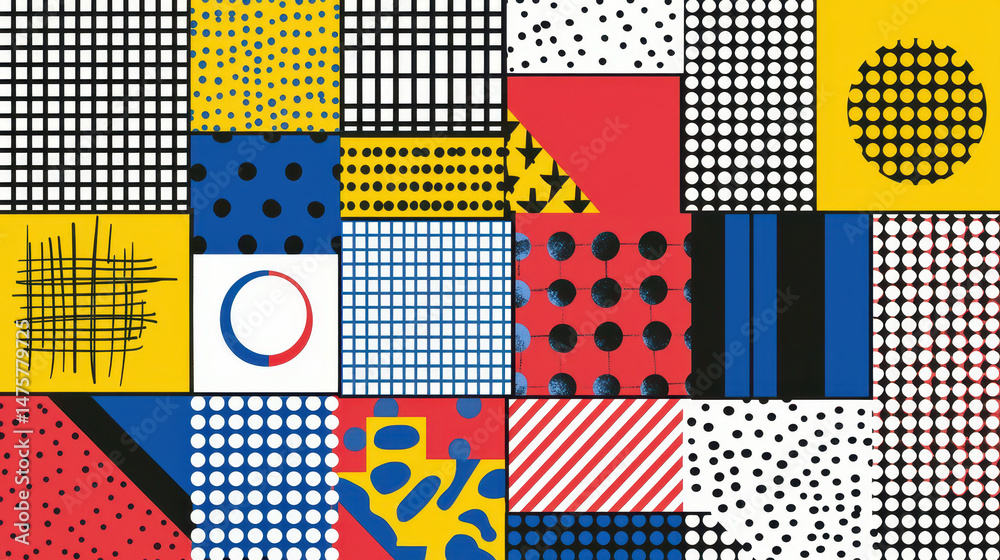 Poster bold geometric shapes and vibrant colors create an overlapping triangle pattern, conveying a dynamic