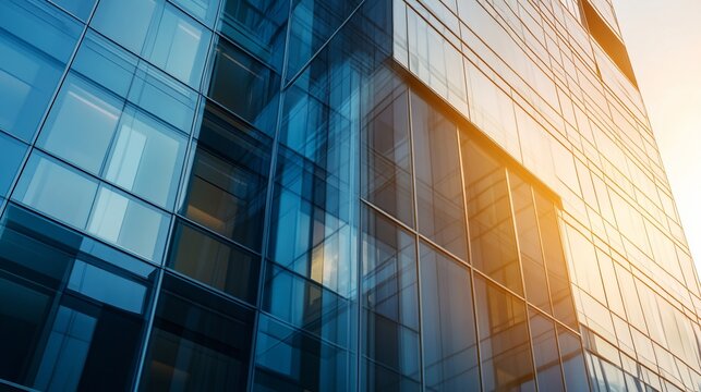 Modern architecture featuring a glass building with captivating sunlight reflection