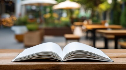 Blank Book Cover Mockup on Wooden Table in Soft Natural Light
