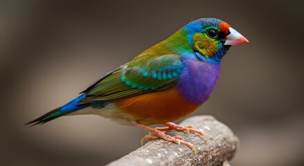Colorful Finch Bird Perching on Branch in Natural Light