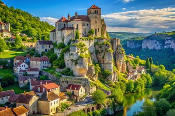 Stunning High-Resolution Saint-Cirq-Lapopie Cliffside Village Panorama