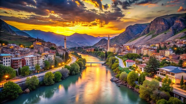 Stunning Munzur River & Tunceli Cityscape Panorama, Turkey - Breathtaking Aerial View